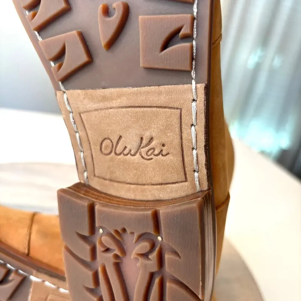 OluKai Kaona II Leather Ankle Boots Women's US 8 EU 38 Brown Side Zip Comfort